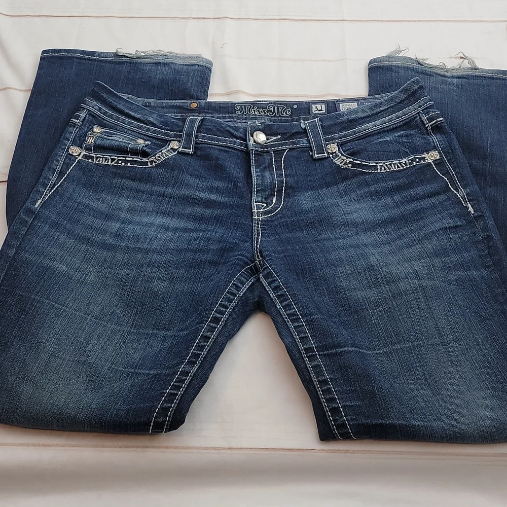 Miss Me Easy Boot Relaxed Fit size 31 Long Jeans Bling - Picture 4 of 10
